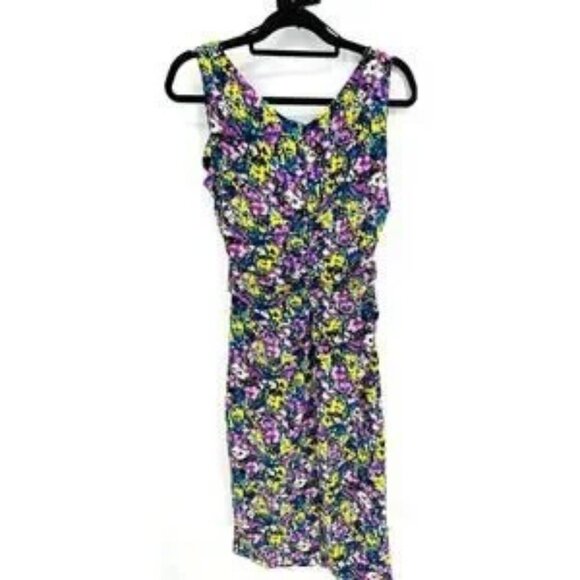 Zara Floral Dress L Rushed Multicolored Printed Sheath Dress NWOT Midi - Picture 6 of 8